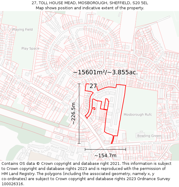 27, TOLL HOUSE MEAD, MOSBOROUGH, SHEFFIELD, S20 5EL: Plot and title map