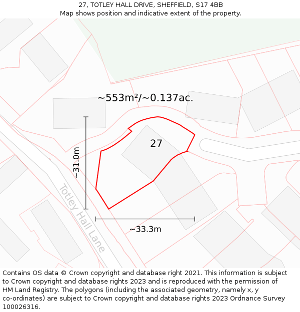 27, TOTLEY HALL DRIVE, SHEFFIELD, S17 4BB: Plot and title map