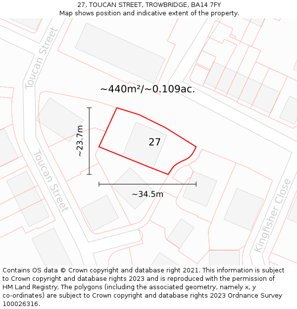 27, TOUCAN STREET, TROWBRIDGE, BA14 7FY: Plot and title map