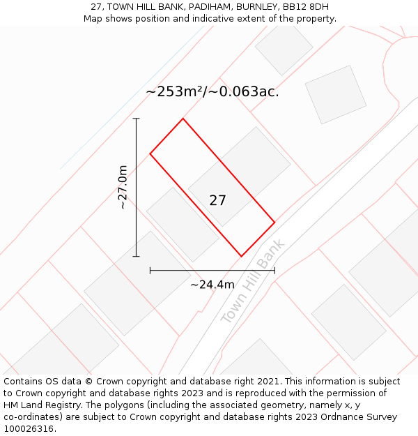 27, TOWN HILL BANK, PADIHAM, BURNLEY, BB12 8DH: Plot and title map