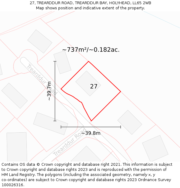 27, TREARDDUR ROAD, TREARDDUR BAY, HOLYHEAD, LL65 2WB: Plot and title map