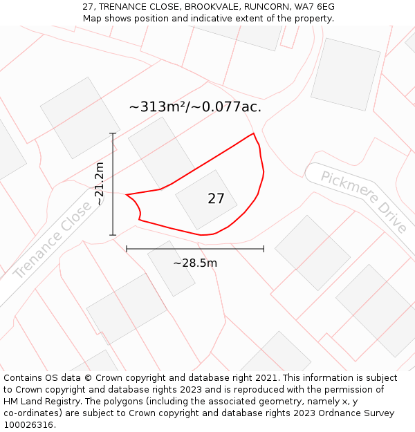 27, TRENANCE CLOSE, BROOKVALE, RUNCORN, WA7 6EG: Plot and title map
