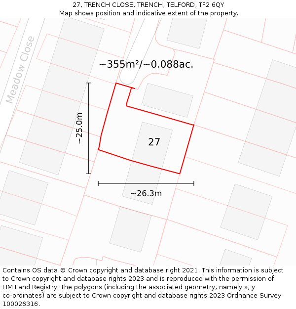 27, TRENCH CLOSE, TRENCH, TELFORD, TF2 6QY: Plot and title map