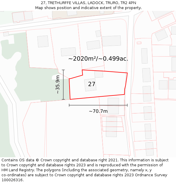 27, TRETHURFFE VILLAS, LADOCK, TRURO, TR2 4PN: Plot and title map