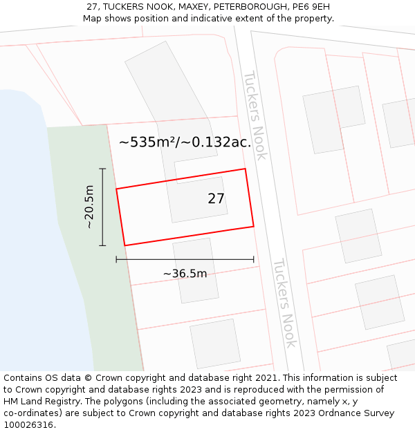 27, TUCKERS NOOK, MAXEY, PETERBOROUGH, PE6 9EH: Plot and title map