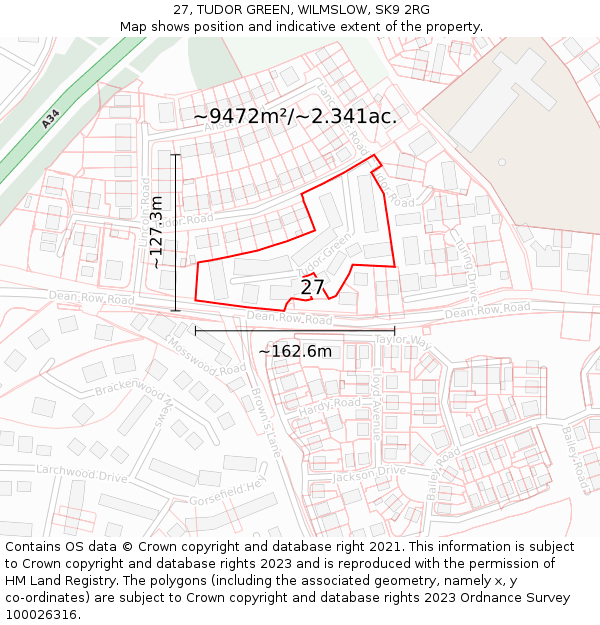 27, TUDOR GREEN, WILMSLOW, SK9 2RG: Plot and title map