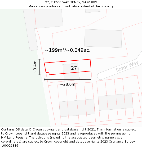 27, TUDOR WAY, TENBY, SA70 8BX: Plot and title map