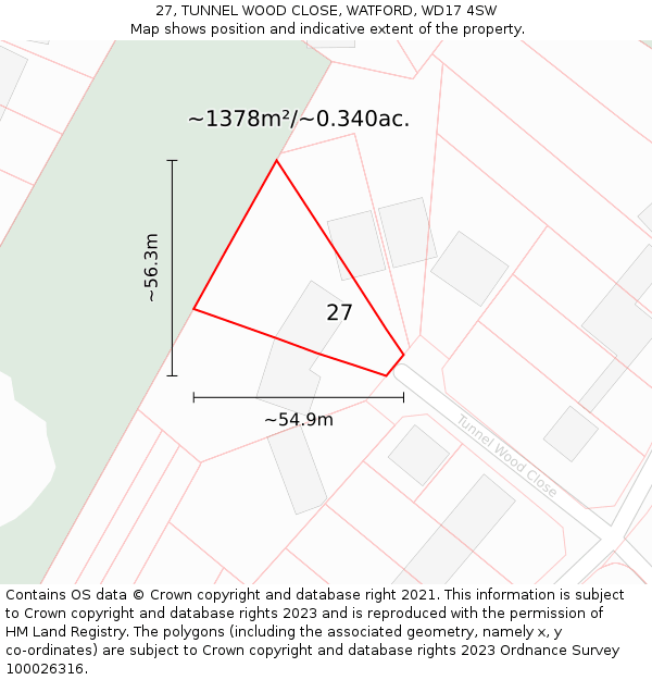 27, TUNNEL WOOD CLOSE, WATFORD, WD17 4SW: Plot and title map