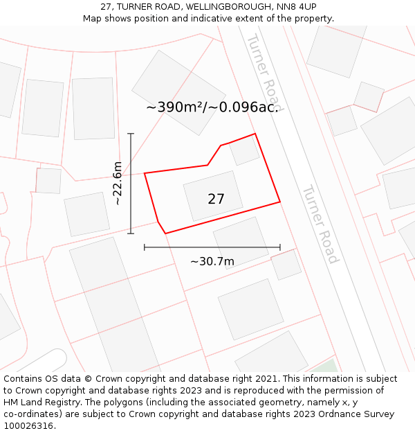 27, TURNER ROAD, WELLINGBOROUGH, NN8 4UP: Plot and title map