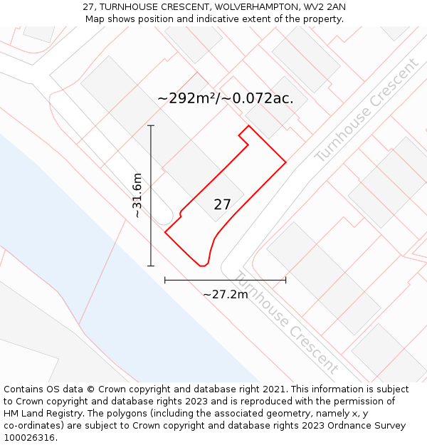 27, TURNHOUSE CRESCENT, WOLVERHAMPTON, WV2 2AN: Plot and title map