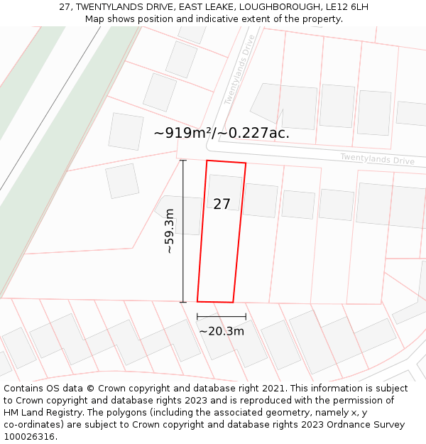 27, TWENTYLANDS DRIVE, EAST LEAKE, LOUGHBOROUGH, LE12 6LH: Plot and title map