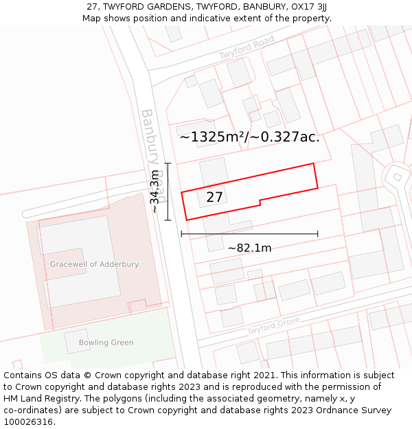 27, TWYFORD GARDENS, TWYFORD, BANBURY, OX17 3JJ: Plot and title map