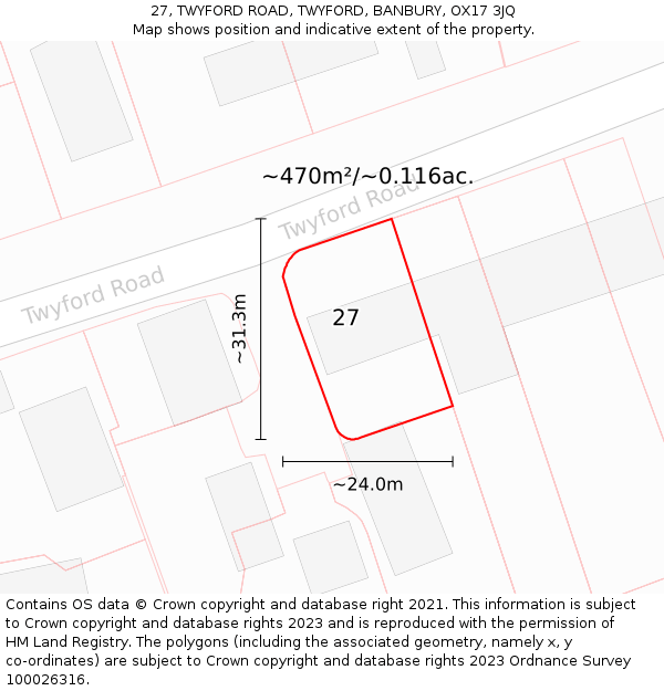 27, TWYFORD ROAD, TWYFORD, BANBURY, OX17 3JQ: Plot and title map