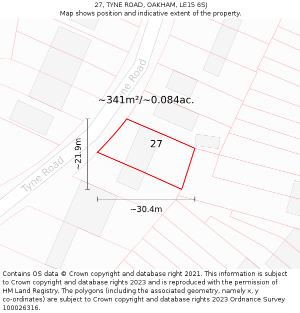 27, TYNE ROAD, OAKHAM, LE15 6SJ: Plot and title map