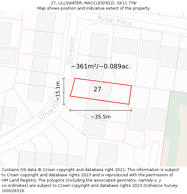 27, ULLSWATER, MACCLESFIELD, SK11 7YW: Plot and title map