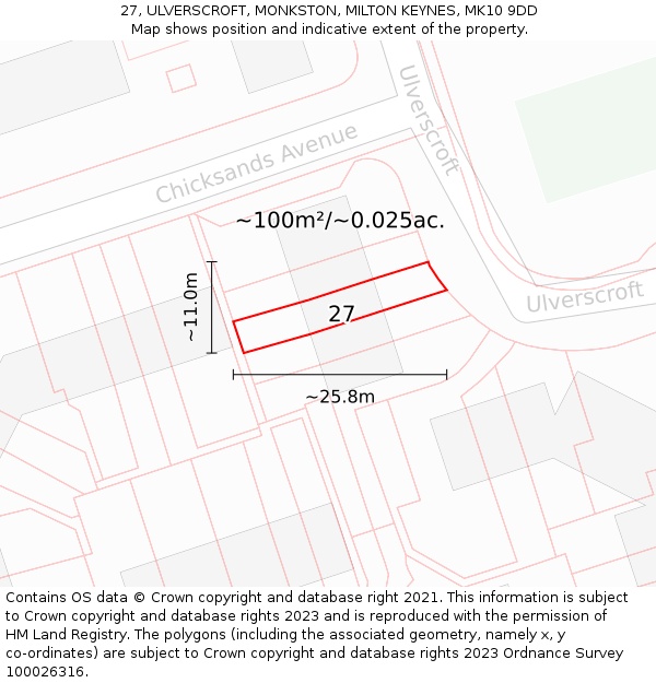 27, ULVERSCROFT, MONKSTON, MILTON KEYNES, MK10 9DD: Plot and title map