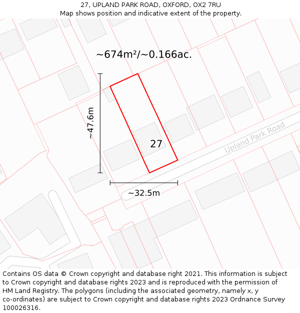 27, UPLAND PARK ROAD, OXFORD, OX2 7RU: Plot and title map