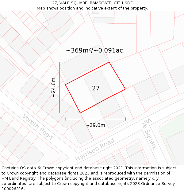 27, VALE SQUARE, RAMSGATE, CT11 9DE: Plot and title map