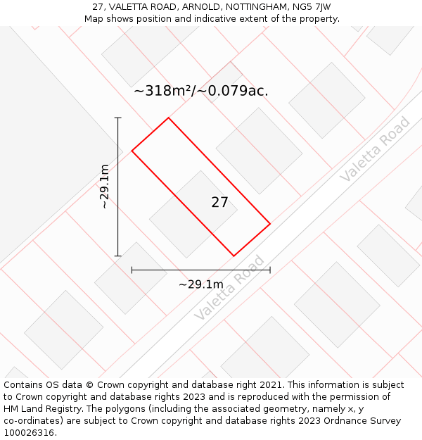 27, VALETTA ROAD, ARNOLD, NOTTINGHAM, NG5 7JW: Plot and title map