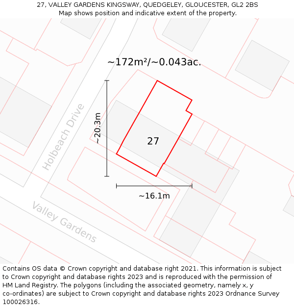 27, VALLEY GARDENS KINGSWAY, QUEDGELEY, GLOUCESTER, GL2 2BS: Plot and title map