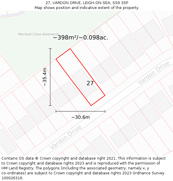 27, VARDON DRIVE, LEIGH-ON-SEA, SS9 3SP: Plot and title map