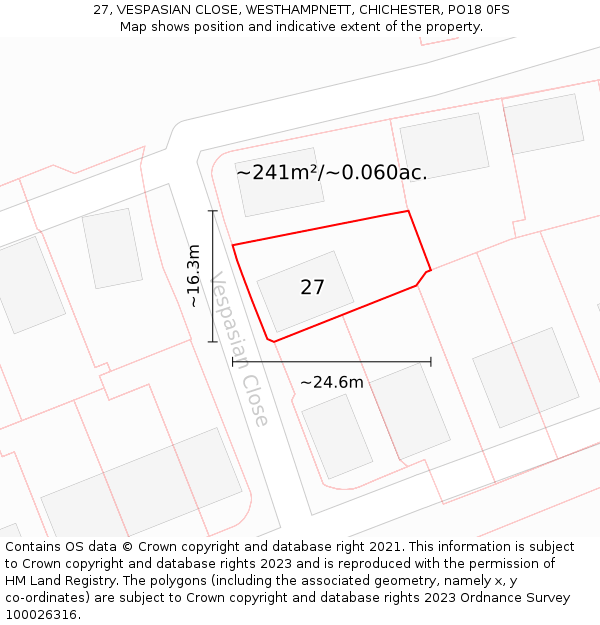 27, VESPASIAN CLOSE, WESTHAMPNETT, CHICHESTER, PO18 0FS: Plot and title map