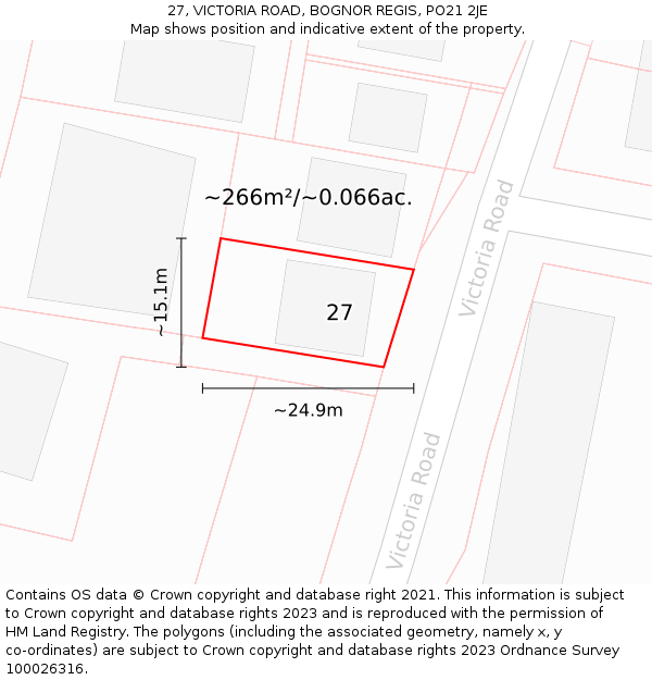 27, VICTORIA ROAD, BOGNOR REGIS, PO21 2JE: Plot and title map