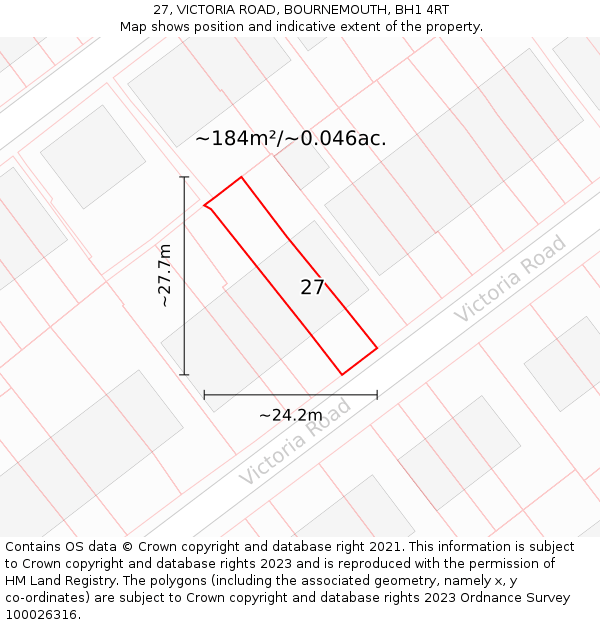 27, VICTORIA ROAD, BOURNEMOUTH, BH1 4RT: Plot and title map