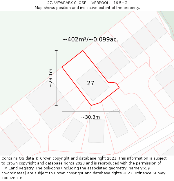 27, VIEWPARK CLOSE, LIVERPOOL, L16 5HG: Plot and title map