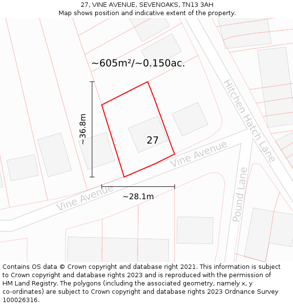 27, VINE AVENUE, SEVENOAKS, TN13 3AH: Plot and title map