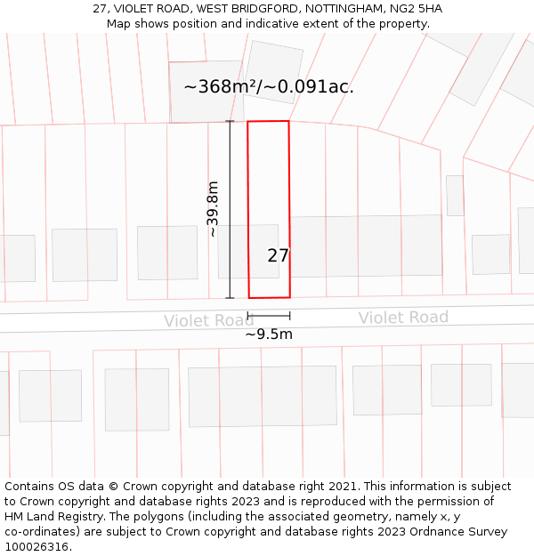 27, VIOLET ROAD, WEST BRIDGFORD, NOTTINGHAM, NG2 5HA: Plot and title map