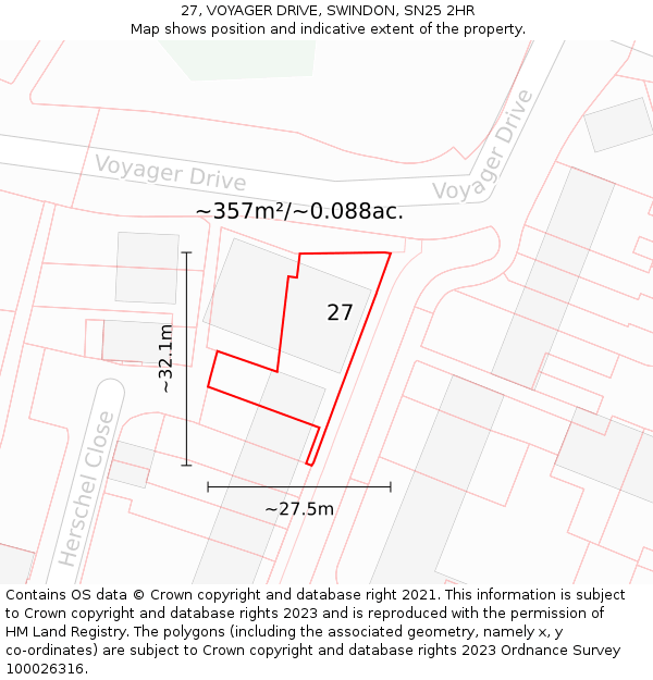 27, VOYAGER DRIVE, SWINDON, SN25 2HR: Plot and title map