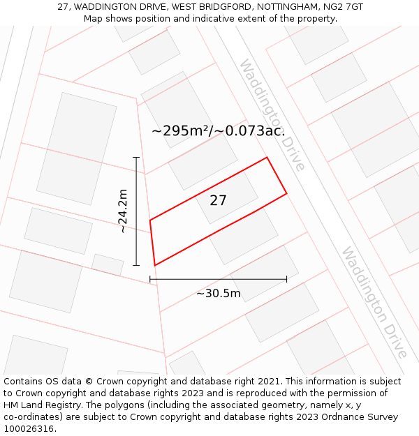 27, WADDINGTON DRIVE, WEST BRIDGFORD, NOTTINGHAM, NG2 7GT: Plot and title map