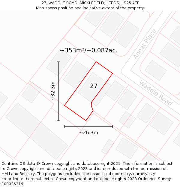 27, WADDLE ROAD, MICKLEFIELD, LEEDS, LS25 4EP: Plot and title map