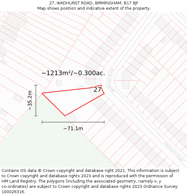 27, WADHURST ROAD, BIRMINGHAM, B17 8JF: Plot and title map