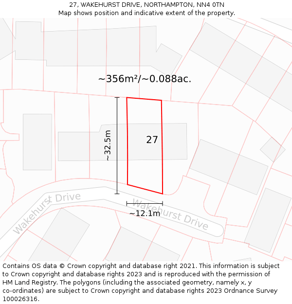 27, WAKEHURST DRIVE, NORTHAMPTON, NN4 0TN: Plot and title map