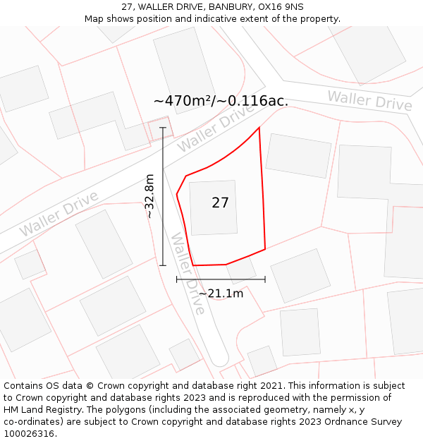 27, WALLER DRIVE, BANBURY, OX16 9NS: Plot and title map