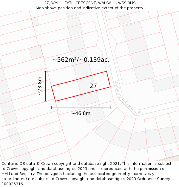 27, WALLHEATH CRESCENT, WALSALL, WS9 9HS: Plot and title map