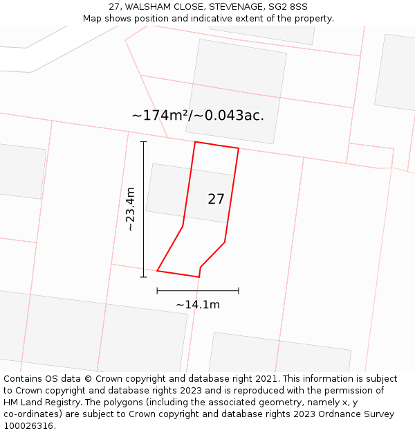 27, WALSHAM CLOSE, STEVENAGE, SG2 8SS: Plot and title map