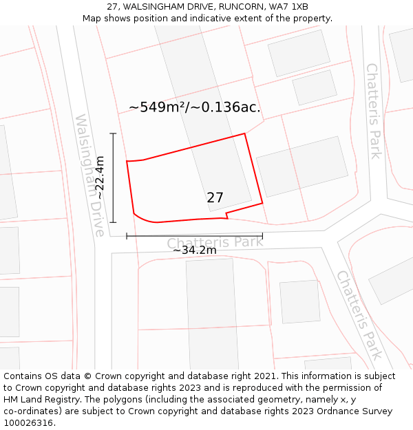 27, WALSINGHAM DRIVE, RUNCORN, WA7 1XB: Plot and title map