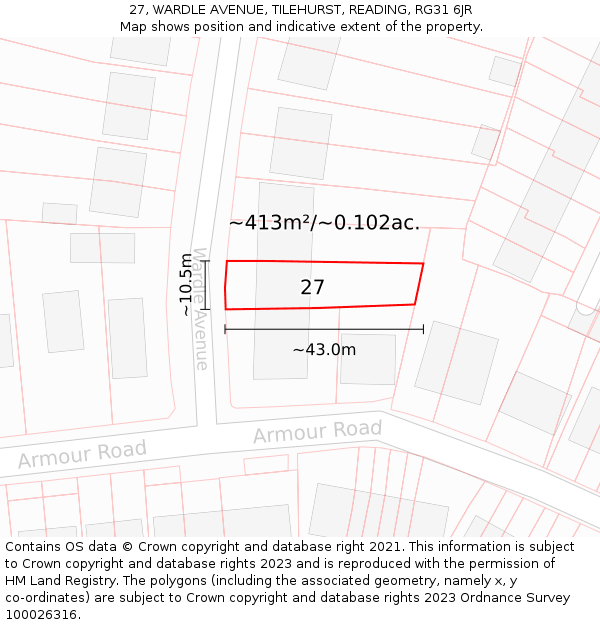 27, WARDLE AVENUE, TILEHURST, READING, RG31 6JR: Plot and title map