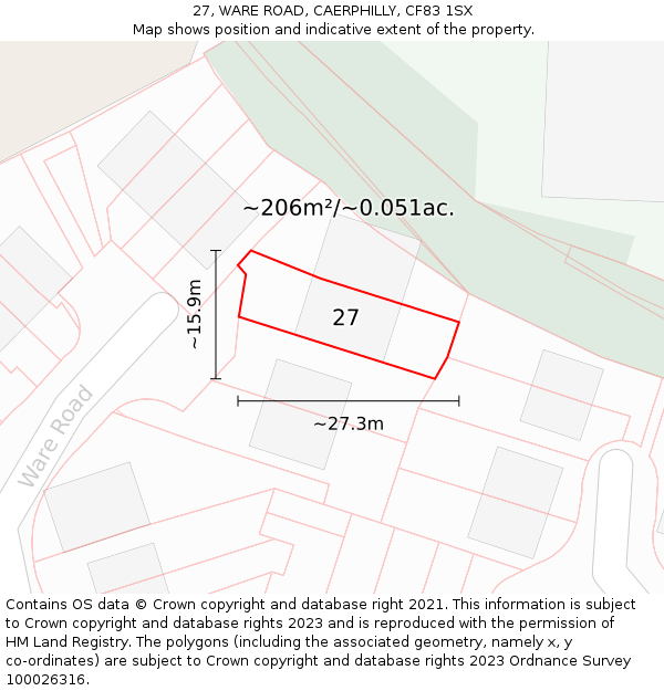 27, WARE ROAD, CAERPHILLY, CF83 1SX: Plot and title map