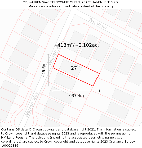 27, WARREN WAY, TELSCOMBE CLIFFS, PEACEHAVEN, BN10 7DL: Plot and title map