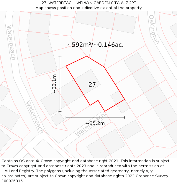 27, WATERBEACH, WELWYN GARDEN CITY, AL7 2PT: Plot and title map