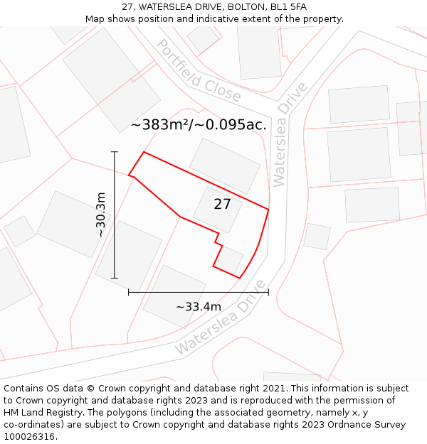 27, WATERSLEA DRIVE, BOLTON, BL1 5FA: Plot and title map