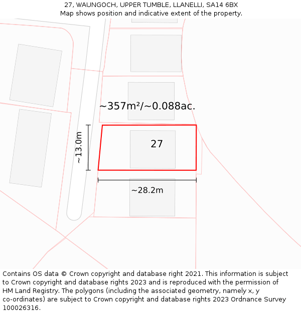 27, WAUNGOCH, UPPER TUMBLE, LLANELLI, SA14 6BX: Plot and title map