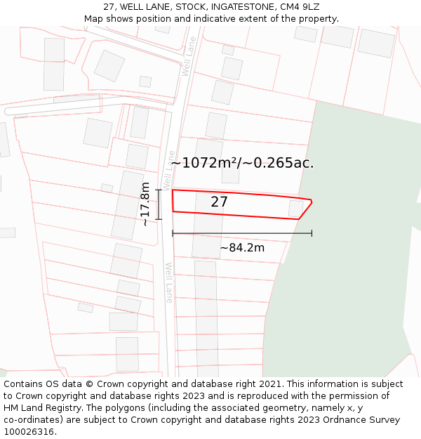 27, WELL LANE, STOCK, INGATESTONE, CM4 9LZ: Plot and title map