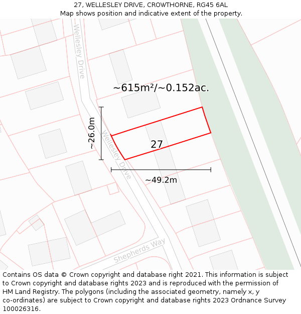 27, WELLESLEY DRIVE, CROWTHORNE, RG45 6AL: Plot and title map