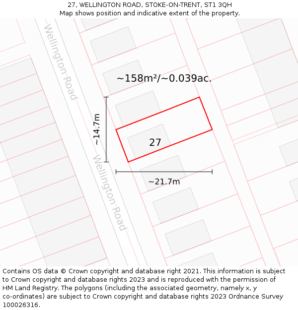 27, WELLINGTON ROAD, STOKE-ON-TRENT, ST1 3QH: Plot and title map