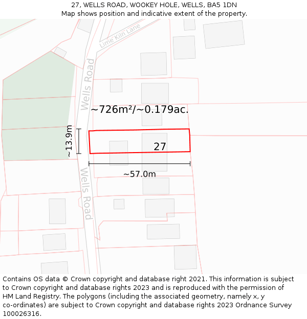 27, WELLS ROAD, WOOKEY HOLE, WELLS, BA5 1DN: Plot and title map